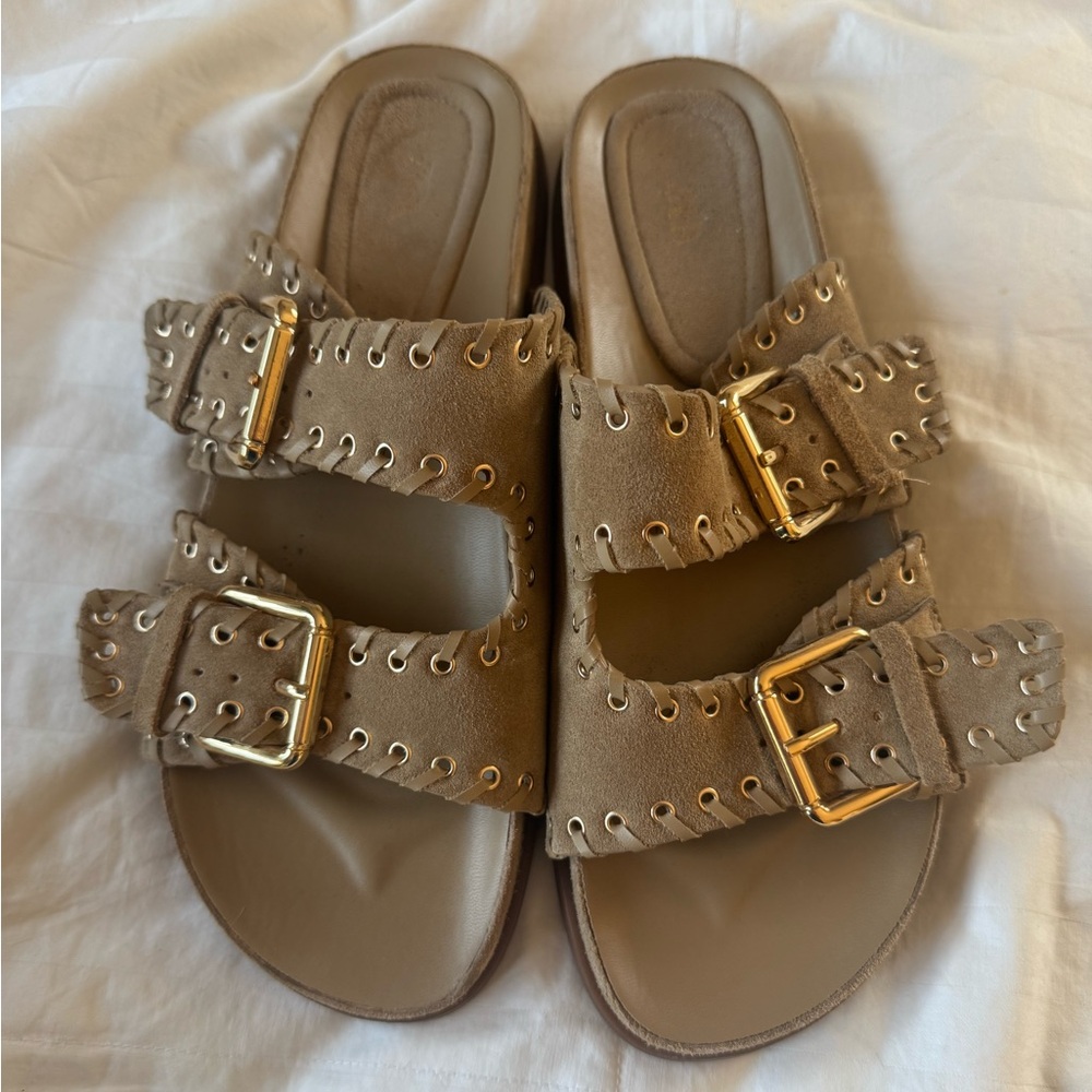 Zara Tan Gold Sandals Double Strap Comfort